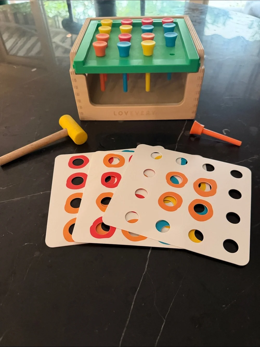 Lovevery Color Sorting Match and Hammer- Multicolor Peg Playset